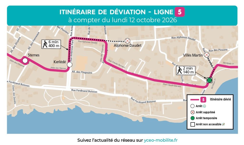 Déviation rue des Fauvettes lignes 5